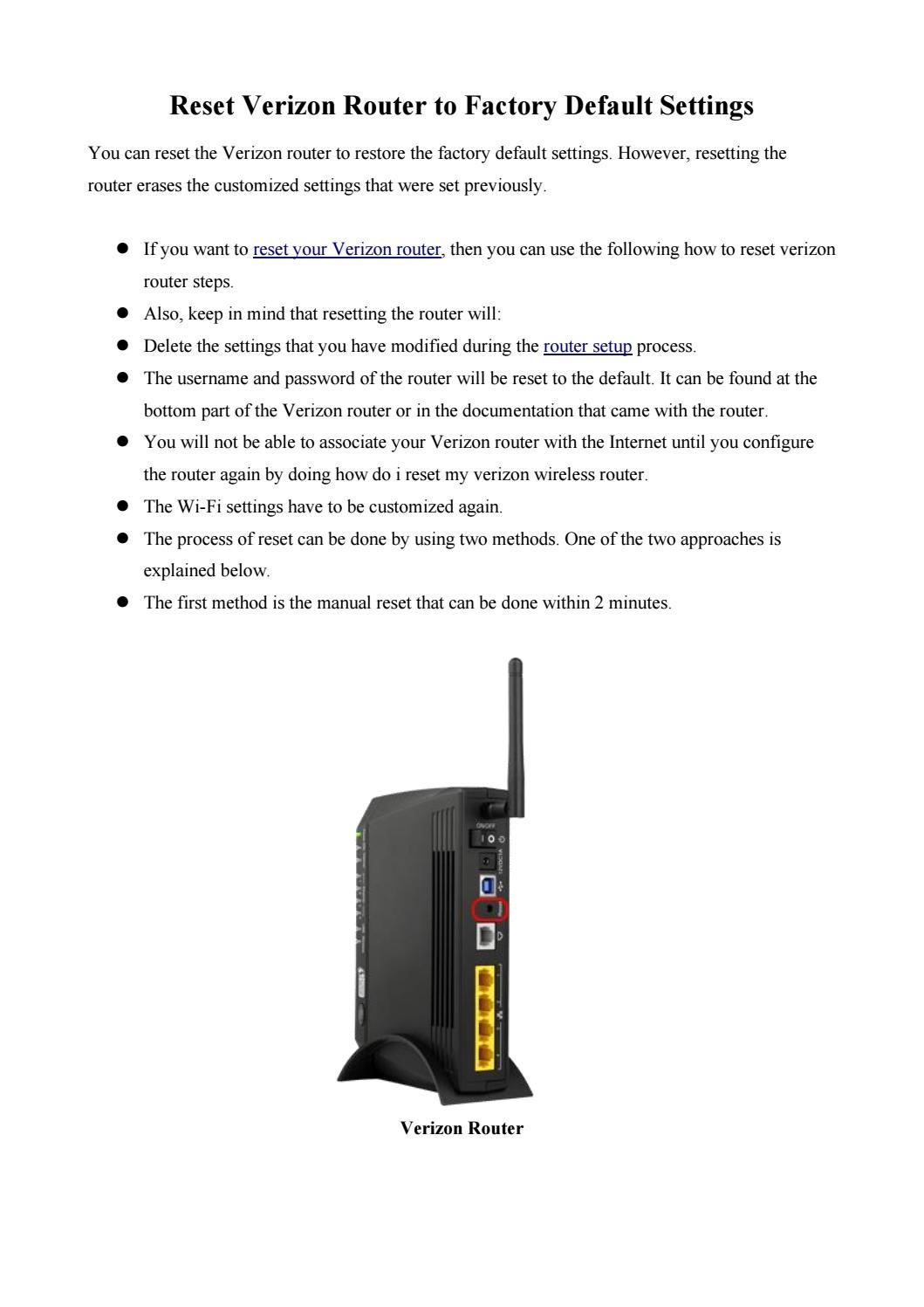 How To Reset Router Verizon